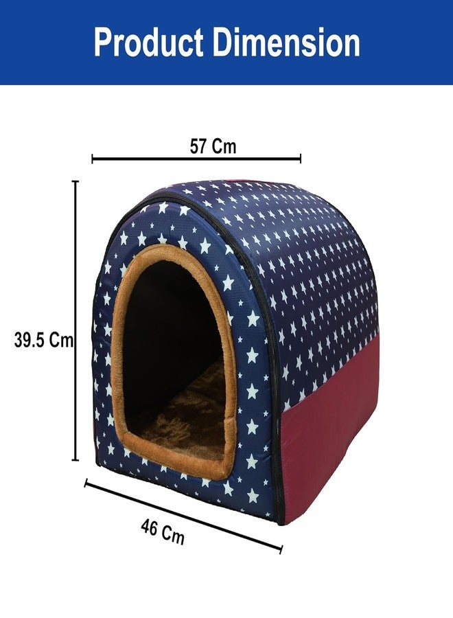 Homestic Foldable Igloo Dog House | Soft & Adjustable Travel Pet Shelter for Cat & Rabbits with Sleeping Bed | Cave Bed Tent Shelter for Pets | Medium - Blue Polka Dots - Image 2